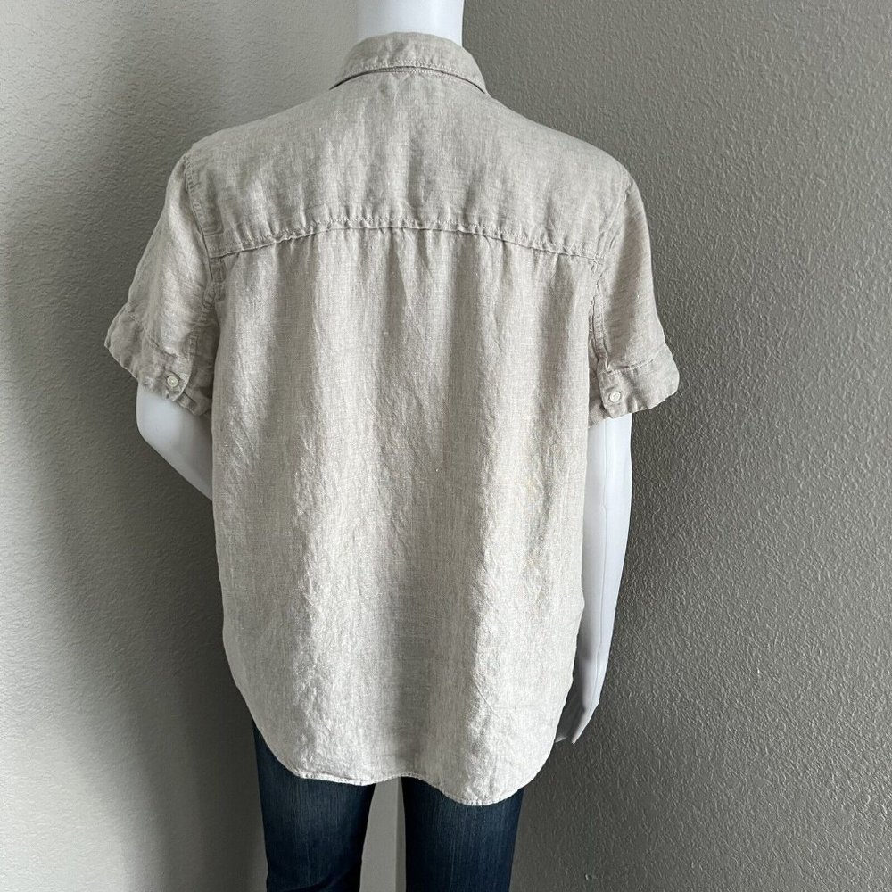 J. Crew Women Beauchamps Linen Popover Blouse Size S Beige Oatmeal Short Sleeve - Picture 9 of 9